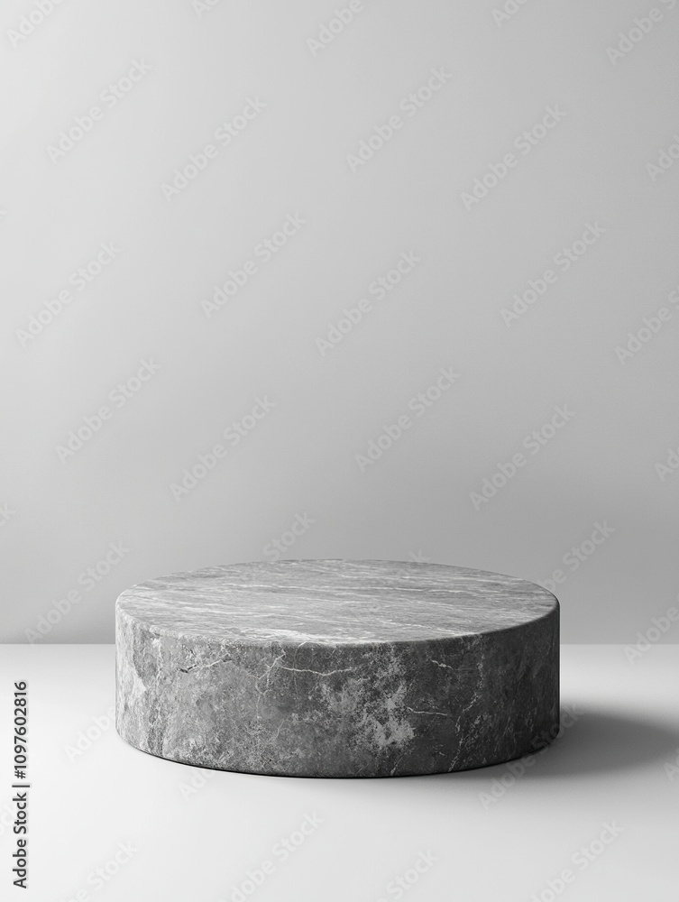 Monochrome gray template for mockup, banner. Flat granite pedestal on light gray background. Stone stand for natural design concept. Monochrome gray template for mockup, banner. Flat granite pedestal on light gray background. Stone stand for natural design concept.