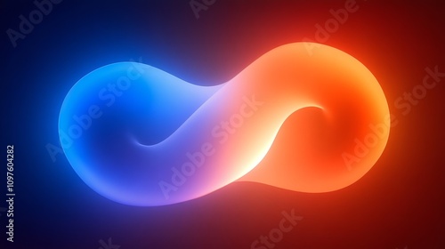 Abstract Digital Art with Neon Blue and Orange Shapes in Smooth Curvilinear Design on Gradient Background