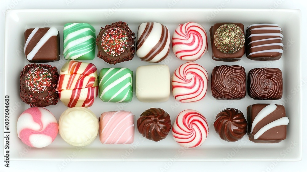 Obraz premium Assorted candy on a white plate with a festive touch