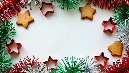 Festive Christmas Cookie Cutters & Tinsel Border photo