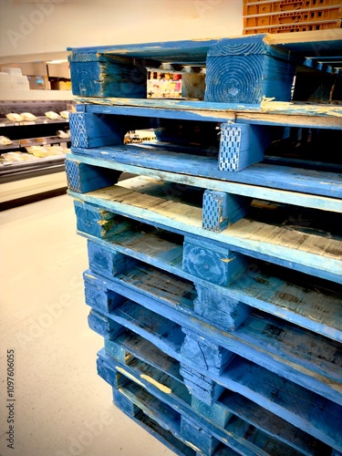 wooden pallets stacked on top of each other