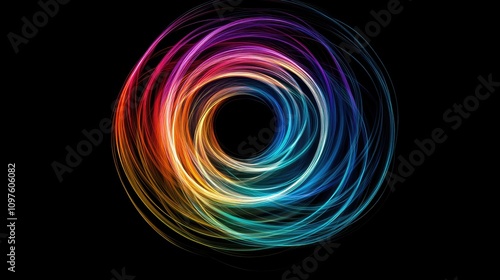 A futuristic abstract swirl of multicolored motion lines, representing technology, business, and innovation in a digital world.