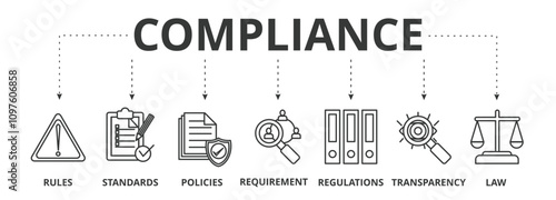 Compliance banner vector illustration concept with icon of rules, standards, policies, requirements, regulations, transparency, and law