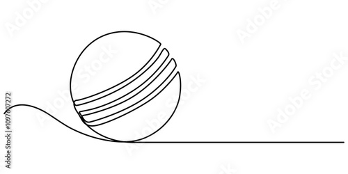 Cricket Ball One Line Drawing: Continuous Hand Drawn Sport Theme Object. professional cricket bat continuous single one line drawing art vector design, Single continuous line drawing cricket ball 
