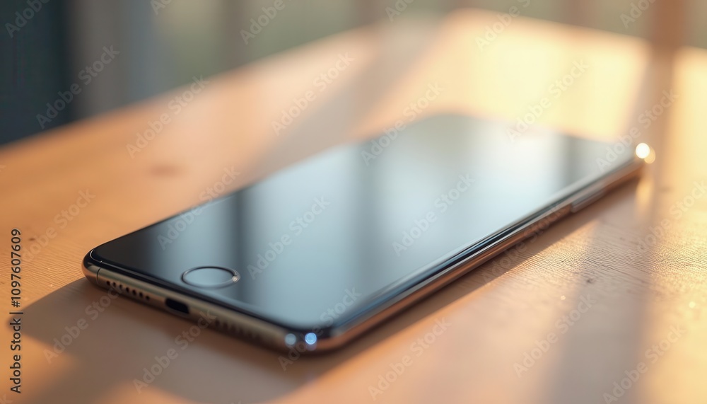 A Close-Up Shot of a Sleek Smartphone Resting on a Warm Wooden Surface, Bathed in Soft Sunlight: A Still Life of Modern Technology and Natural Light A Close-Up Shot of a Sleek Smartphone Resting on a Warm Wooden Surface, Bathed in Soft Sunlight: A Still Life of Modern Technology and Natural Light