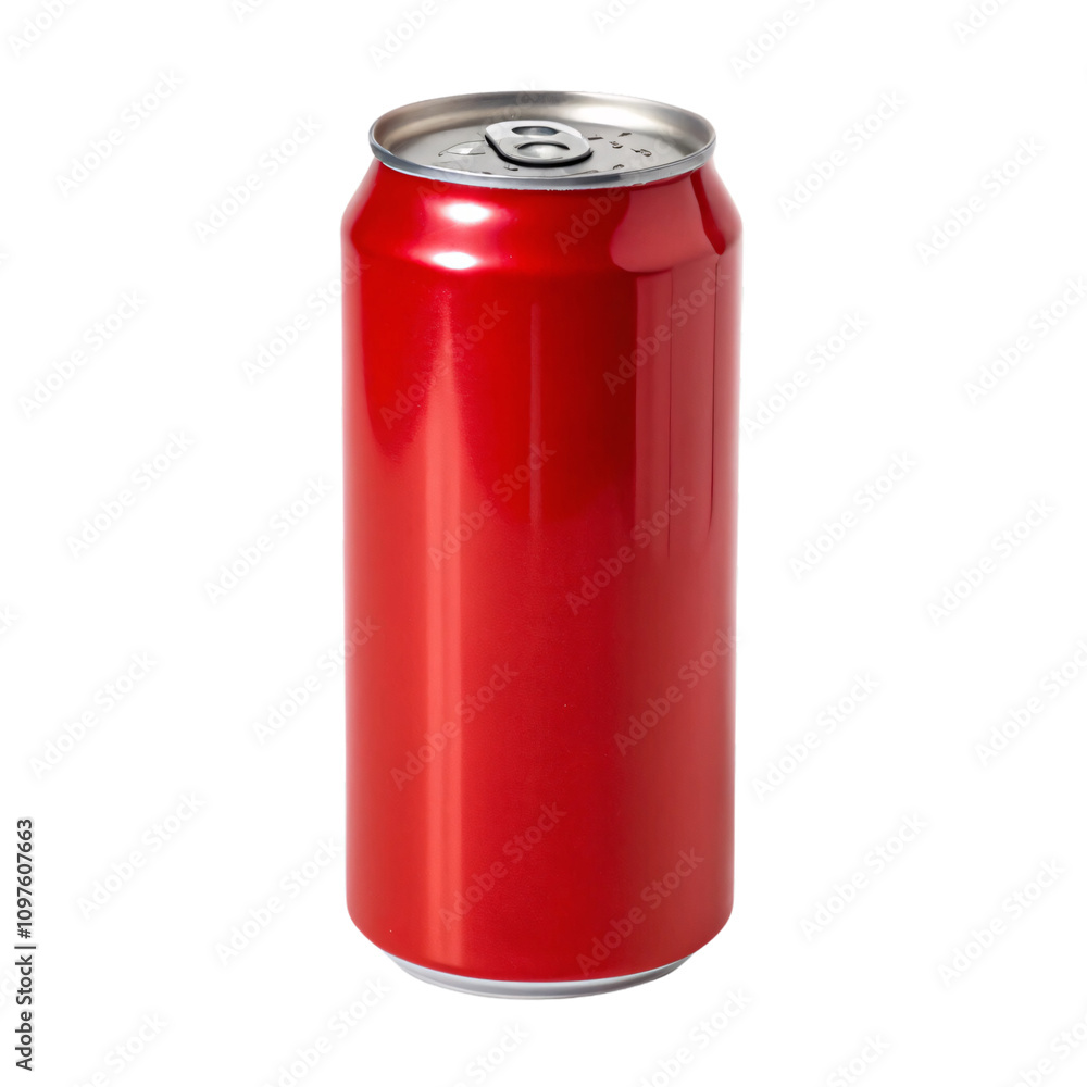 A glossy red soda can with a sleek design, polished surface, and classic pull-tab lid, isolated on a transparent background