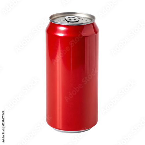 A glossy red soda can with a sleek design, polished surface, and classic pull-tab lid, isolated on a transparent background