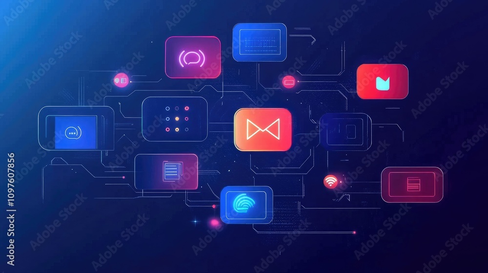 Abstract AI data chat icons with dynamic motion and digital effects, showcasing the integration of AI in modern communication. Abstract AI data chat icons with dynamic motion and digital effects, showcasing the integration of AI in modern communication.