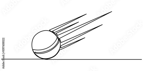 Cricket Ball One Line Drawing: Continuous Hand Drawn Sport Theme Object. professional cricket bat continuous single one line drawing art vector design, Single continuous line drawing cricket ball  photo