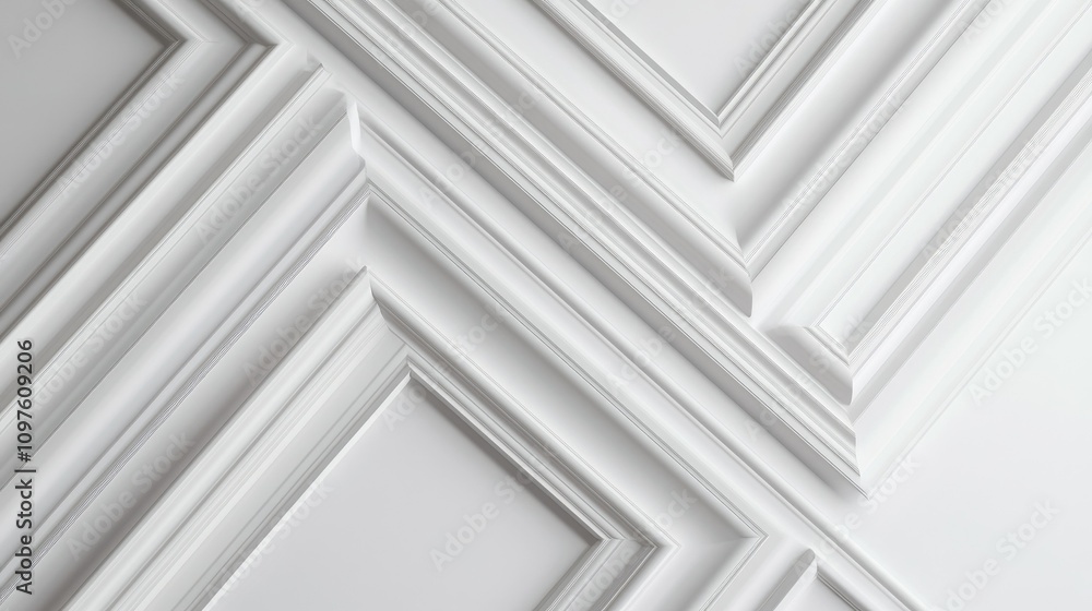 Fototapeta premium Minimalist elegance featuring a series of white, monochromatic picture frames, arranged in a clean and luxurious design for a refined, modern look.