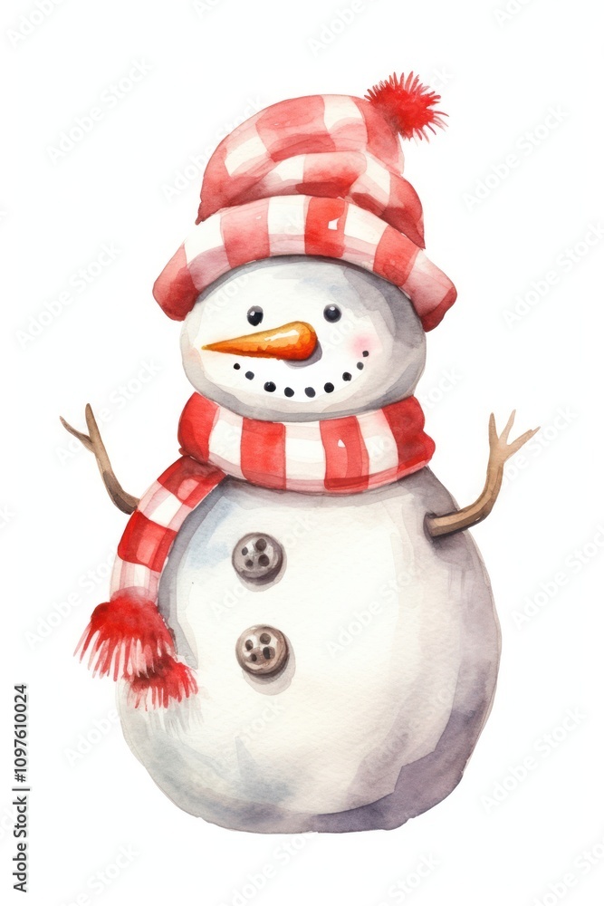 Cute snowman wearing santa hat winter white white background. Cute snowman wearing santa hat winter white white background.