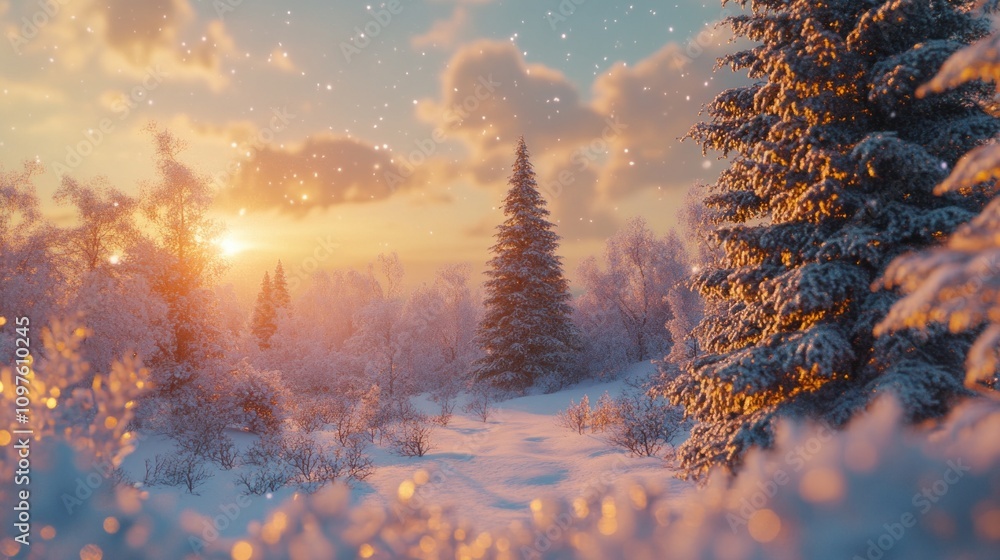 A snowy forest with a tree in the middle A snowy forest with a tree in the middle