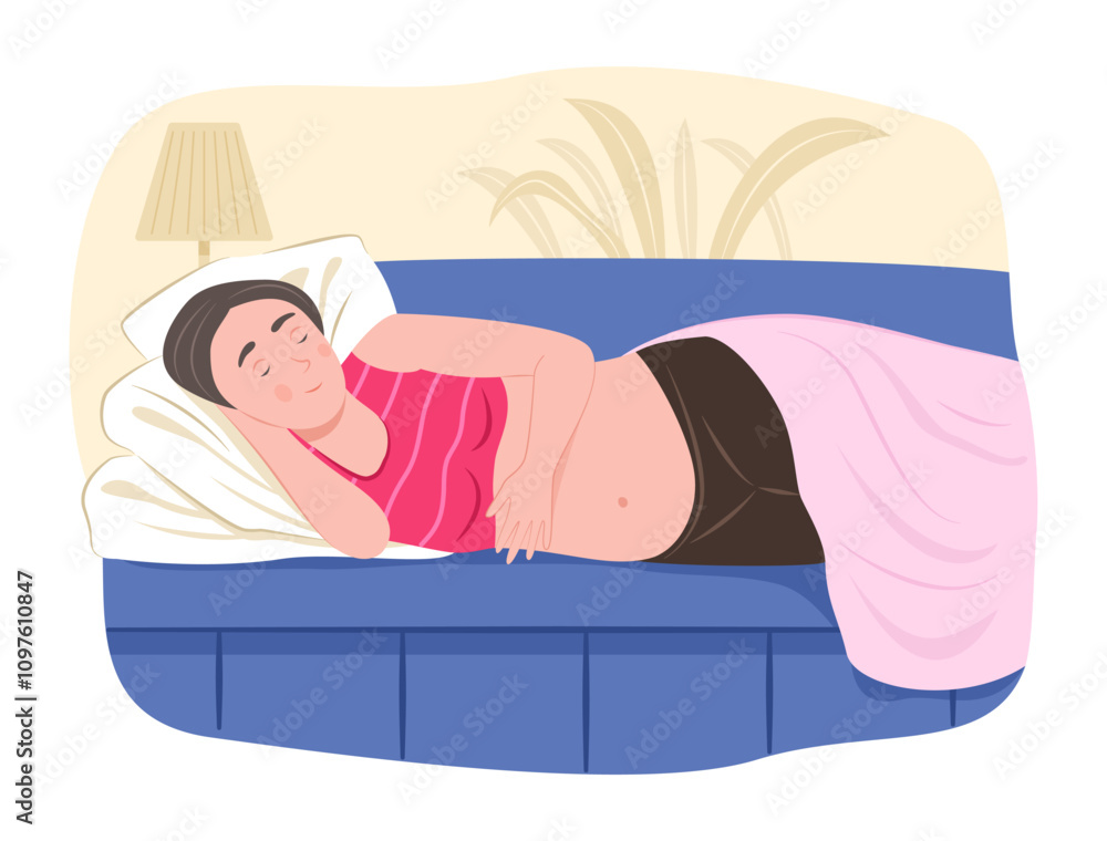Pregnant Woman Sleeping in Bed Concept Illustration Pregnant Woman Sleeping in Bed Concept Illustration