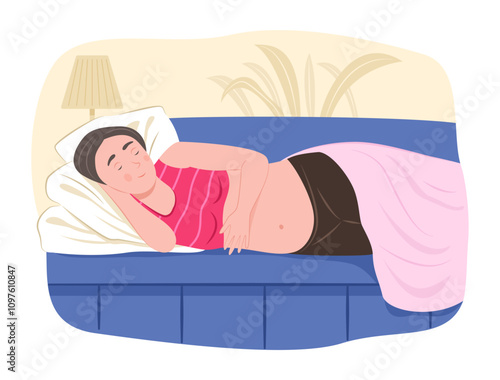 Pregnant Woman Sleeping in Bed Concept Illustration