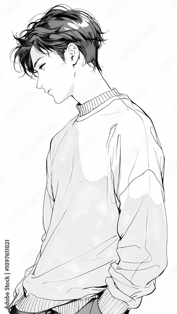 Realistic Hand-Drawn Portrait of a Man with a Strong Jawline Realistic Hand-Drawn Portrait of a Man with a Strong Jawline