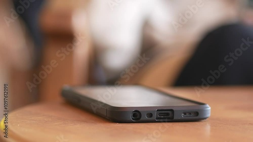 man hand picking up smart phone mobile to receive a call 