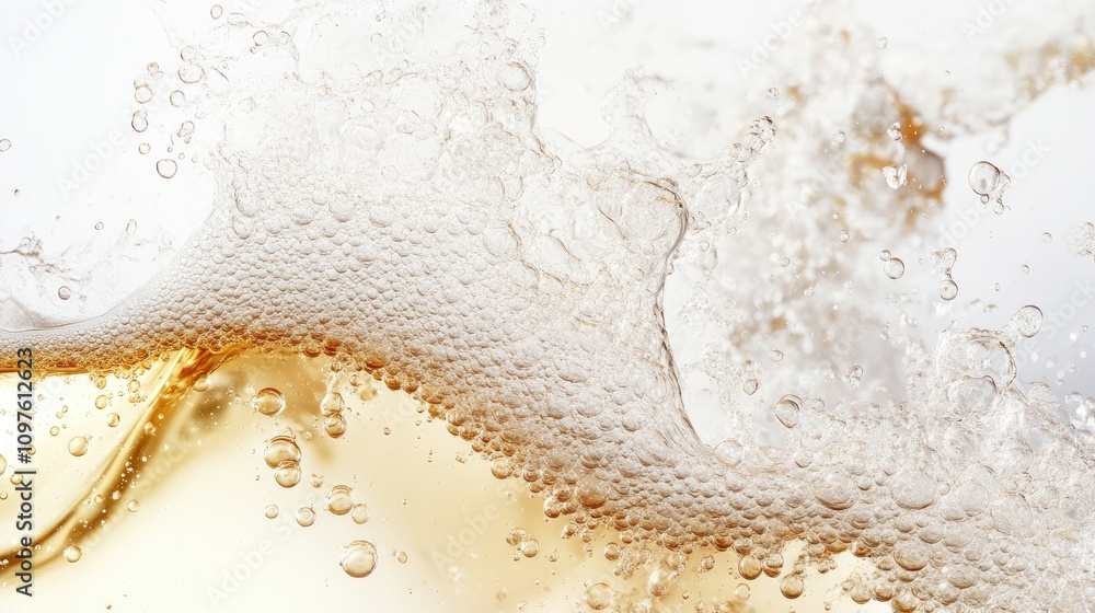 Bubbles and Waves of Golden Liquid Splashing Bubbles and Waves of Golden Liquid Splashing