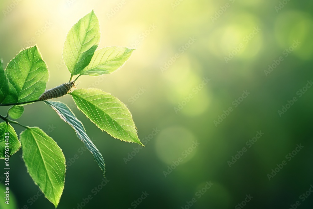 Sunlit green leaves on branch, bokeh background. Sunlit green leaves on branch, bokeh background.