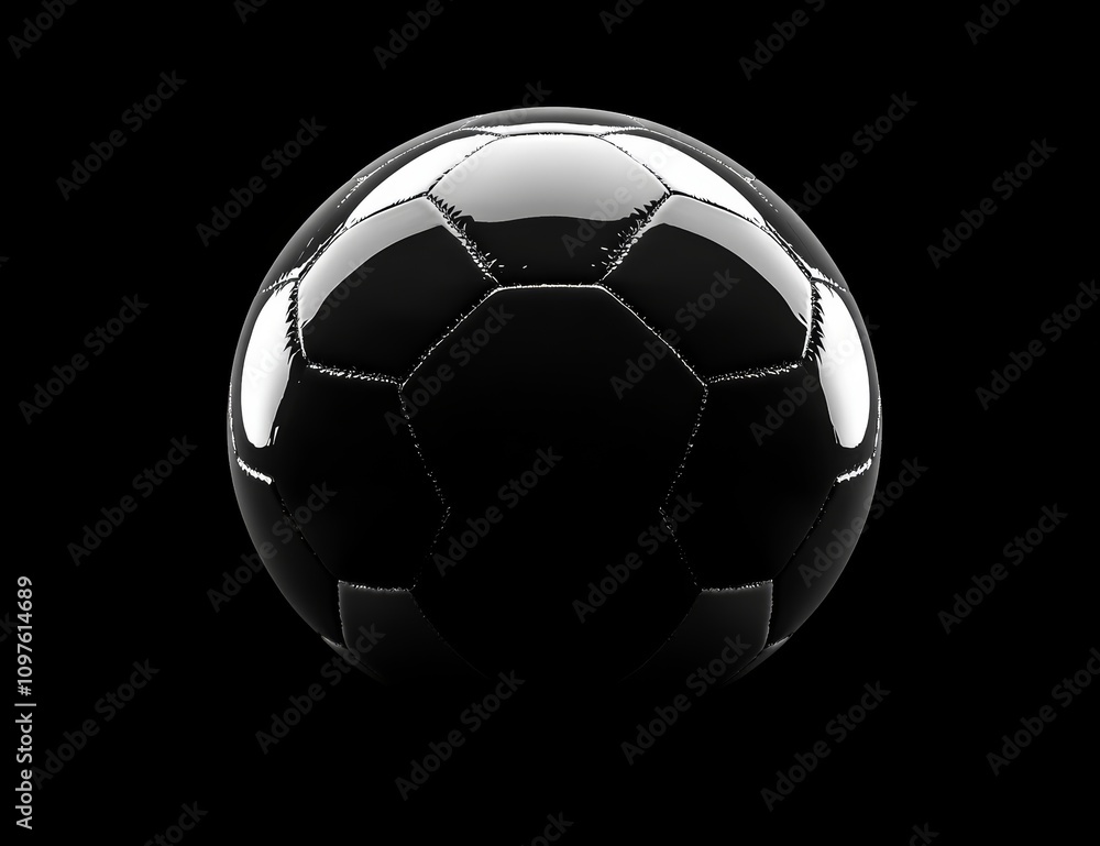 Fototapeta premium Glossy Black and White Soccer Ball on Dramatic Black Background