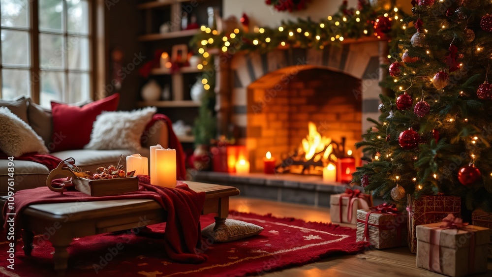 Whimsical Pastel Christmas Tree by Fireplace Whimsical Pastel Christmas Tree by Fireplace