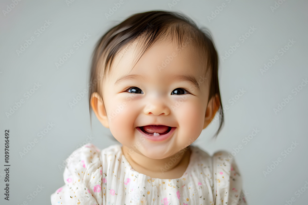 Portrait of smiling South East Asian baby girl with delightful and joyful expression on clean background Portrait of smiling South East Asian baby girl with delightful and joyful expression on clean background