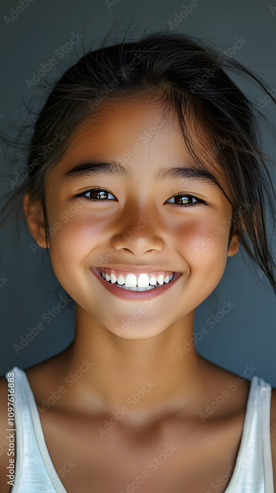 Radiant smiling portrait of joyful South East Asian teenager girl on clean and simple backdrop Radiant smiling portrait of joyful South East Asian teenager girl on clean and simple backdrop