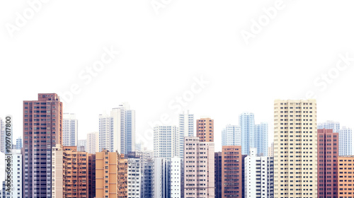 Panoramic view of buildings in urban area isolated on transparent background photo