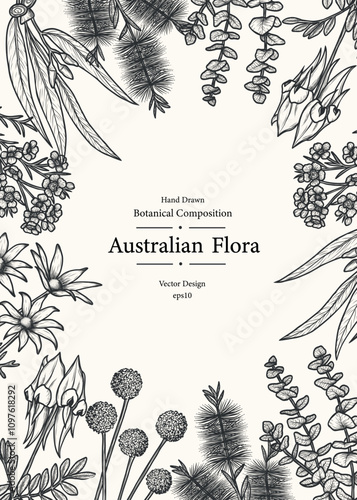 Hand drawn Australian native flowers card