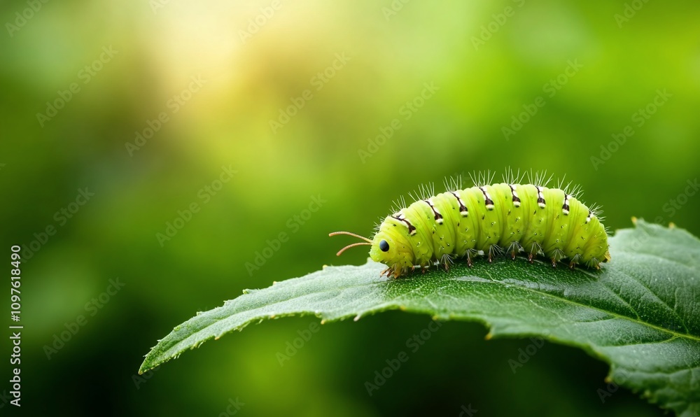 Vibrant green caterpillar on a leaf in nature. Vibrant green caterpillar on a leaf in nature.