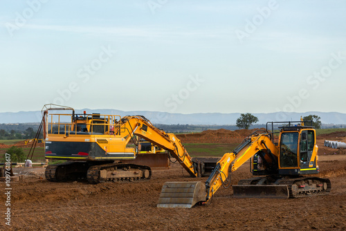 heavy earthmoving machinery on earthworks construction site for Singleton Bypass photo