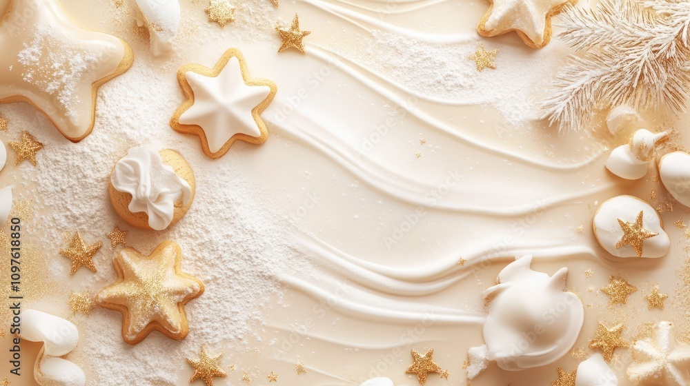 Abstract Christmas food background with cookies molds and flour Abstract Christmas food background with cookies molds and flour