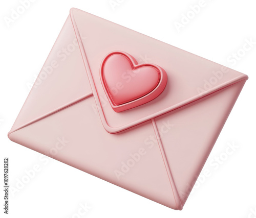 3D Envelope with a heart, Love letter, PNG, Isolated on Transparent Background