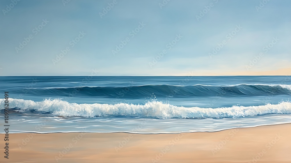 Fototapeta premium Waves crashing on sandy beach coastal landscape serene view