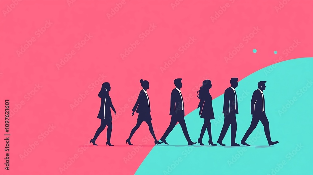 Silhouette Business Team Walking in Formation,Continuous Line Design Silhouette Business Team Walking in Formation,Continuous Line Design