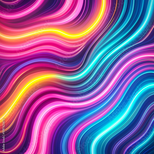 Wallpaper Mural Vibrant neon waves create a dynamic chaos of color with glowing streaks in shades of pink, yellow, and blue against a dark background Torontodigital.ca