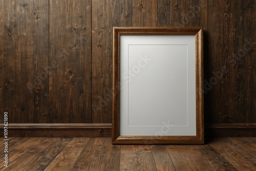 Blank Frame on Wooden Floor Mockup