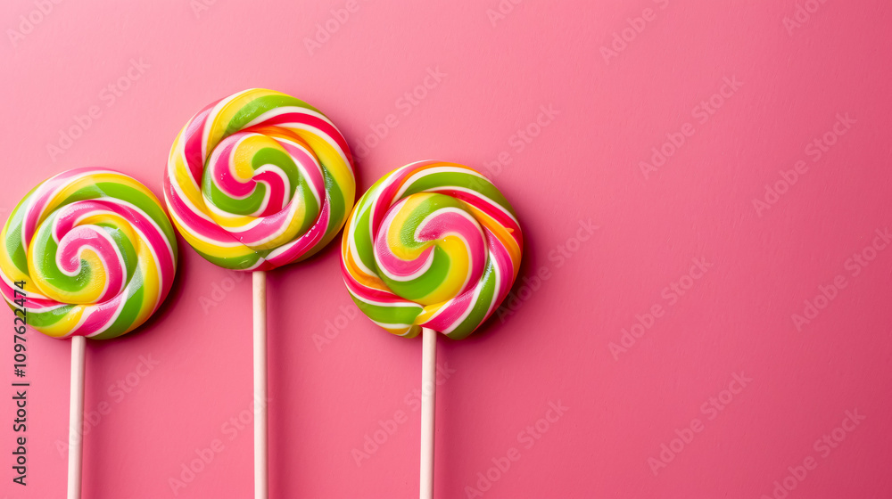Colorful lollipop against a pink background. Flat lay. Minimal concept. Colorful lollipop against a pink background. Flat lay. Minimal concept.