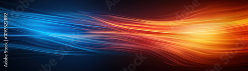 Quantum Computing Education Concept. A vibrant abstract image featuring smooth, flowing waves of blue and orange, creating a dynamic and visually striking contrast.