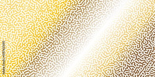 Abstract Reaction-diffusion Turing pattern natural texture golden and yellow gradient color scheme. Linear design with biological algorithm psychedelic background. Reaction-diffusion or truing patter