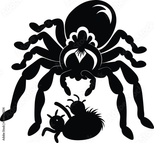 Silhouette of a Tarantula with Spiderling Vector Illustration - Arachnid Art, Spider Graphic, Halloween Clip Art, Creepy Crawly Design