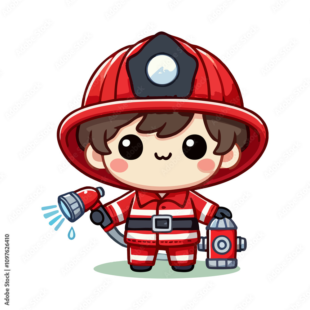 A cartoon boy firefighter character A cartoon boy firefighter character