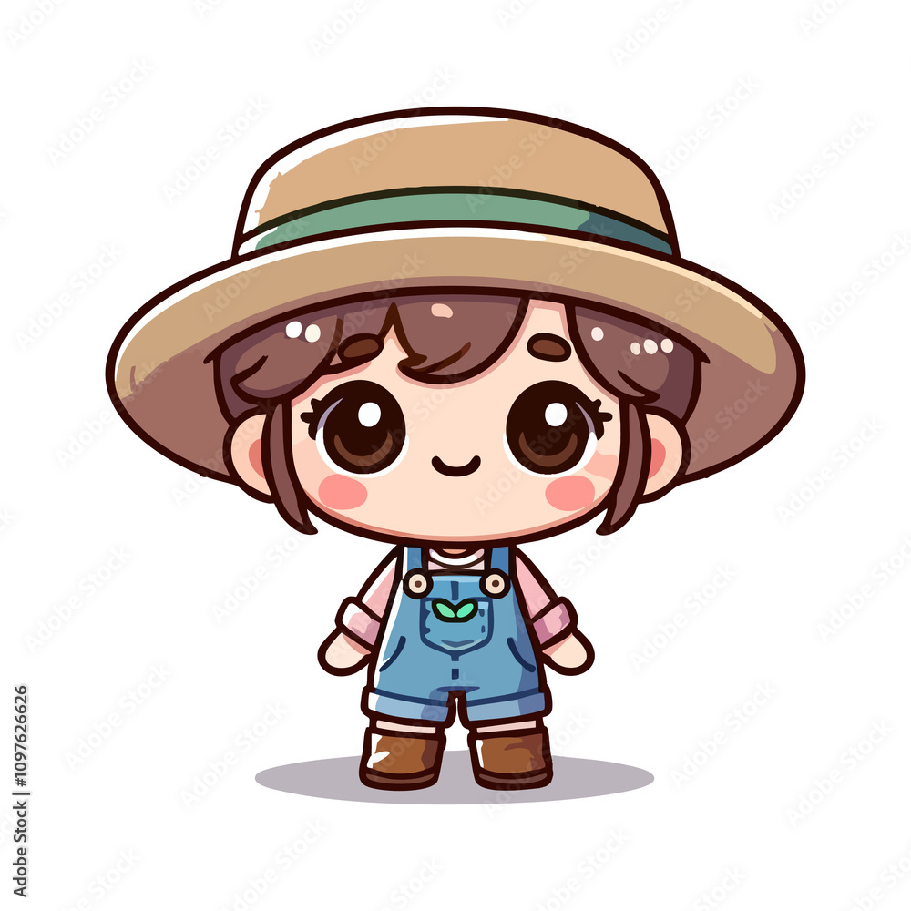 A cartoon girl farmer character A cartoon girl farmer character