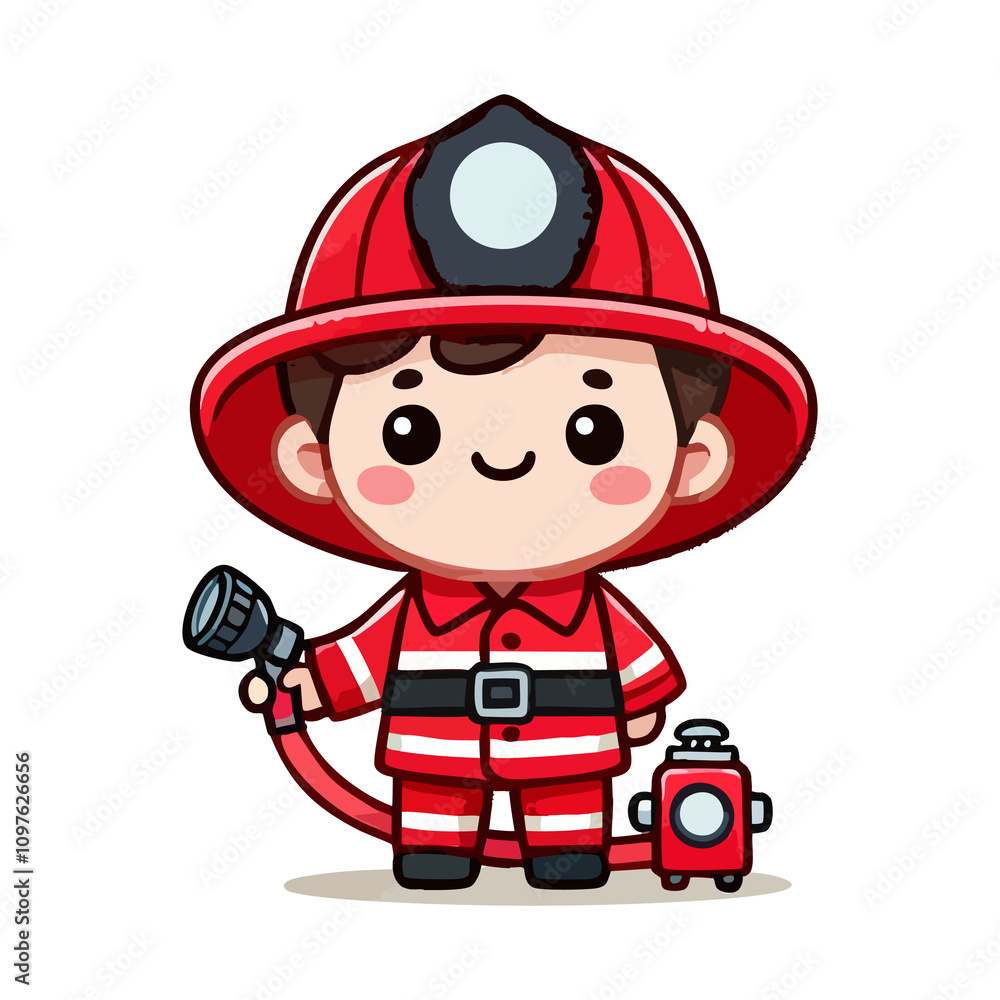 A cartoon boy firefighter character A cartoon boy firefighter character