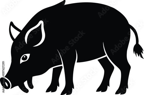 Black Wild Boar Silhouette Vector Illustration: Feral Pig Clipart, Hog Graphic, Wildlife Animal Icon, Swine Drawing