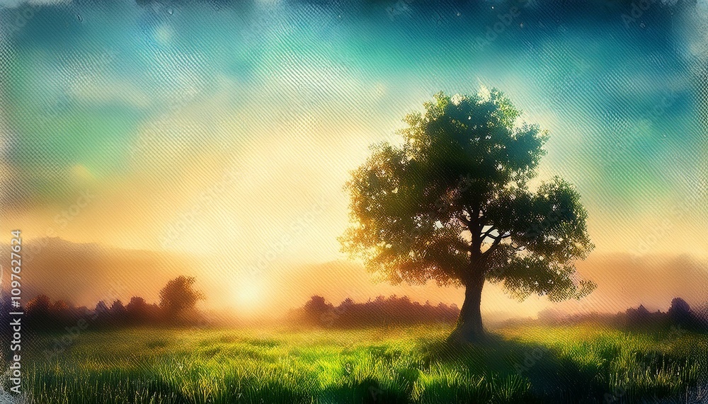 夕暮れの風景画 夕暮れの風景画