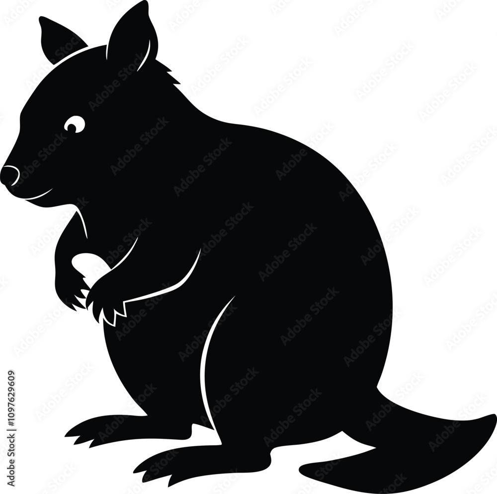 Obraz premium Black Silhouette of a Cute Wallaby Illustration: Australian Marsupial Animal Vector Graphic for Wildlife and Nature Designs