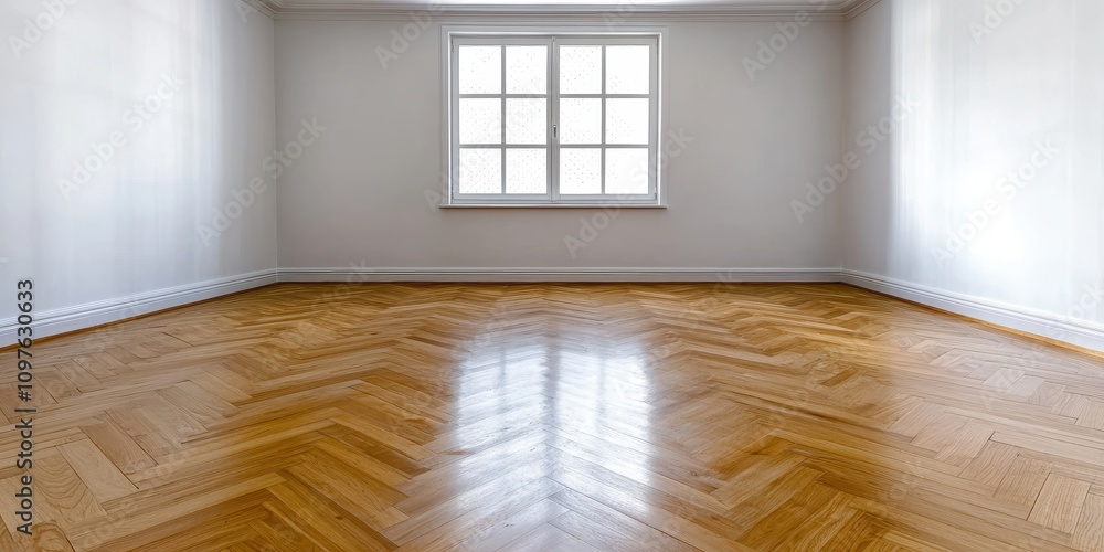 Fototapeta premium Empty room with hardwood flooring interior design minimalist style bright natural light spacious viewpoint home aesthetics