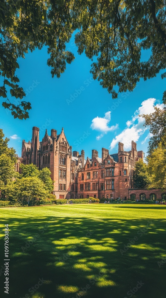 A stunning view of the historic architecture and lush grounds at Yale University on a sunny day A stunning view of the historic architecture and lush grounds at Yale University on a sunny day