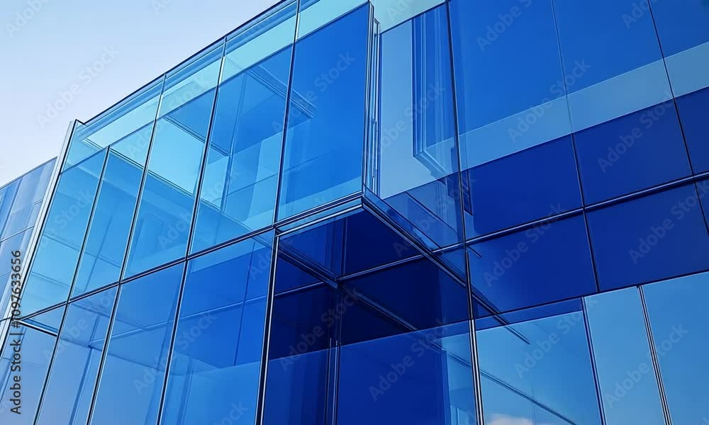 Modern Glass Facade of a Blue-Tinted Commercial Building Modern Glass Facade of a Blue-Tinted Commercial Building