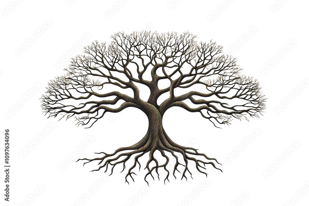 Naklejka premium A stylized tree with intricate branches and roots, showcasing a detailed structure and natural beauty.